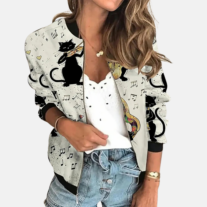 Ladies Retro Bomber Jacket with Print – Zoë-F-XS-State of Style