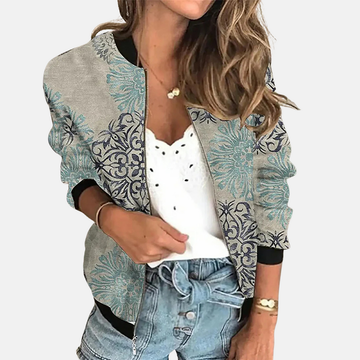 Ladies Retro Bomber Jacket with Print – Zoë-G-XS-State of Style