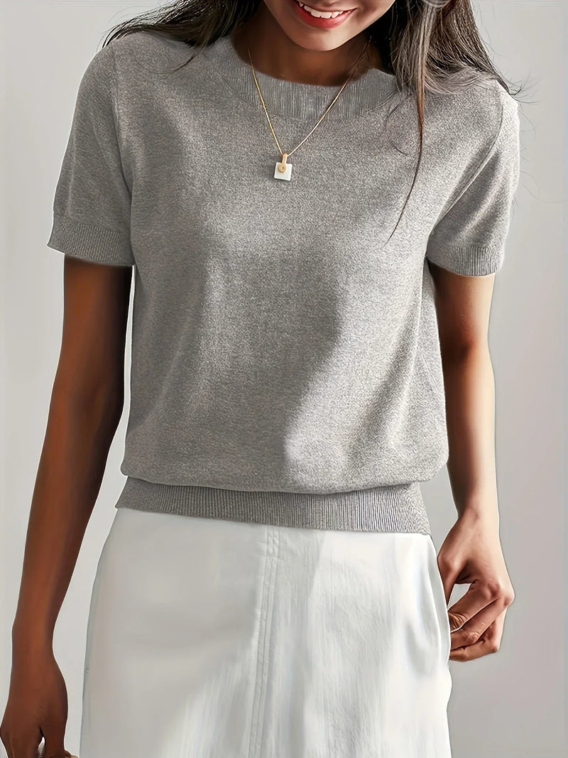 Ladies Short Sleeve Spring Sweater – Mila-Gray-XS-State of Style