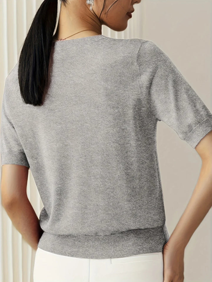 Ladies Short Sleeve Spring Sweater – Mila-Gray-XS-State of Style