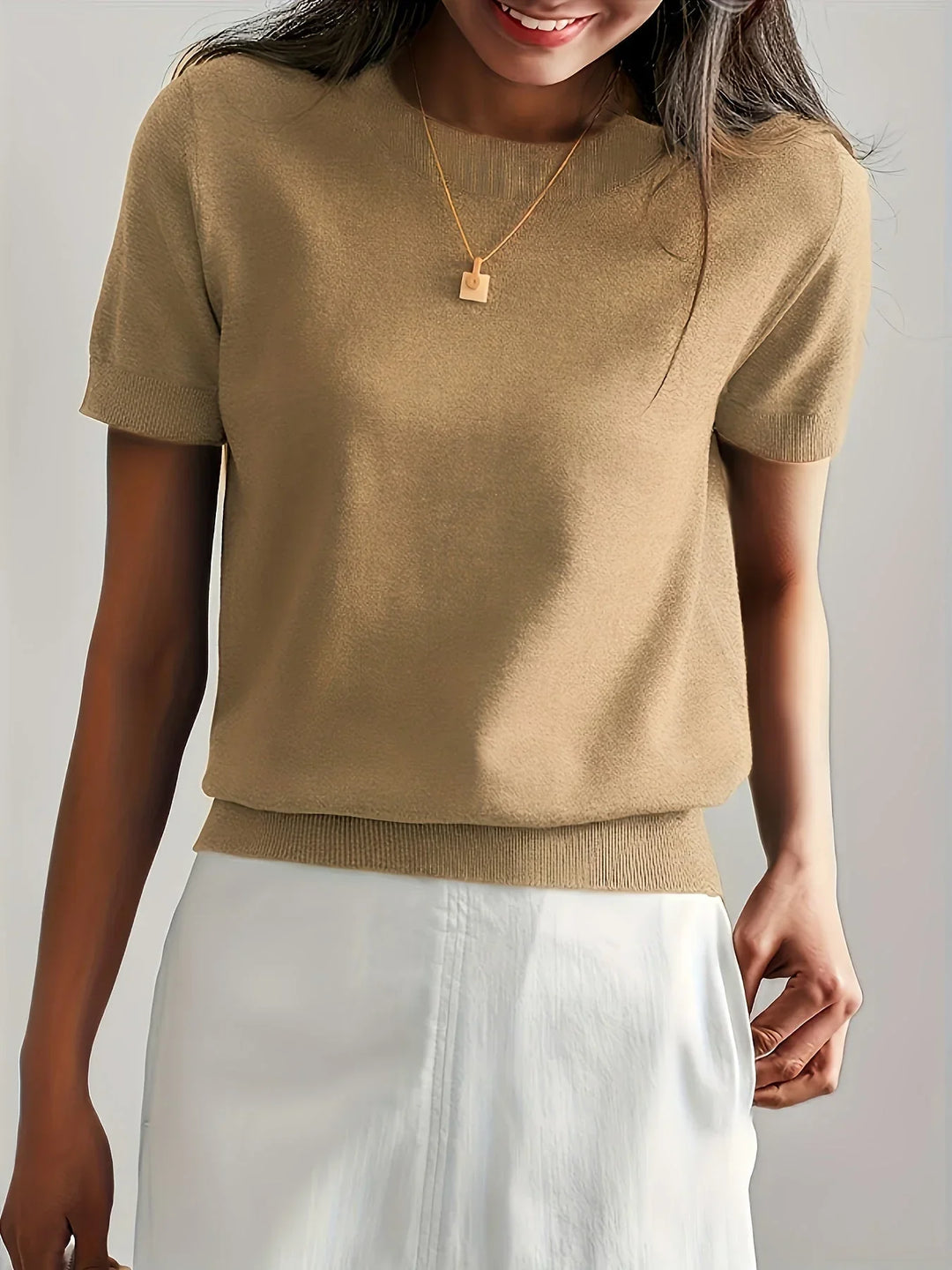 Ladies Short Sleeve Spring Sweater – Mila-Gray-XS-State of Style