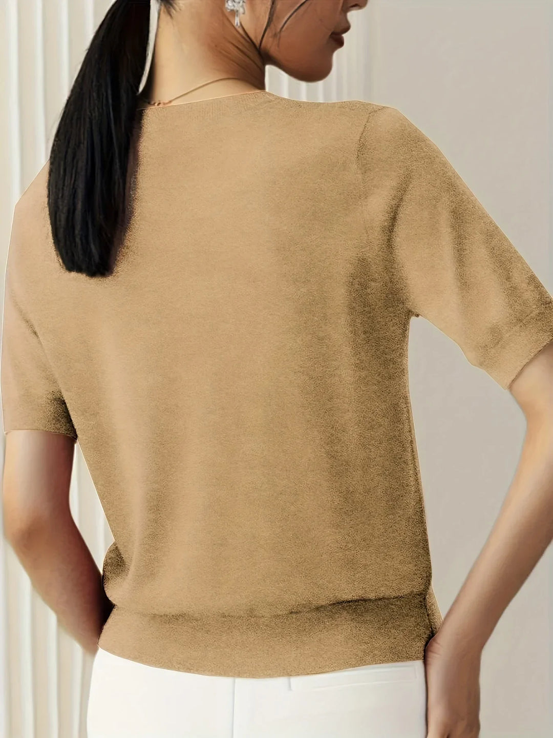 Ladies Short Sleeve Spring Sweater – Mila-Gray-XS-State of Style