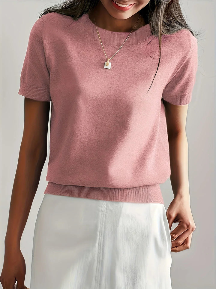 Ladies Short Sleeve Spring Sweater – Mila-Gray-XS-State of Style