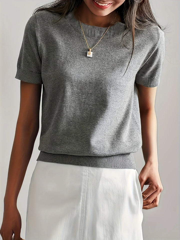 Ladies Short Sleeve Spring Sweater – Mila-Gray-XS-State of Style