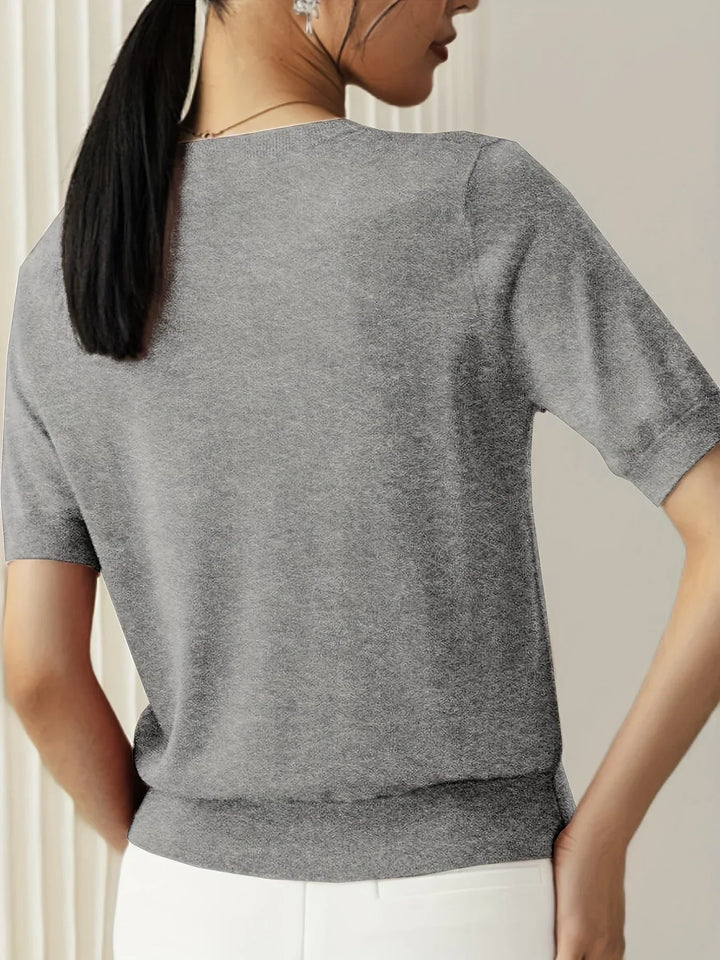 Ladies Short Sleeve Spring Sweater – Mila-Gray-XS-State of Style
