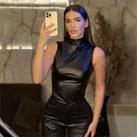 Ladies' sleeveless leather top in burgundy with a fitted silhouette – Nila-Black-XS-State of Style