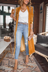 Ladies Stylish Suede Kimono Jacket - Isabella-Yellow-S-State of Style