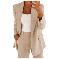 Ladies' Suit Set with Blazer and Trousers in Plain Colour - MiraSet-Beige-S-State of Style