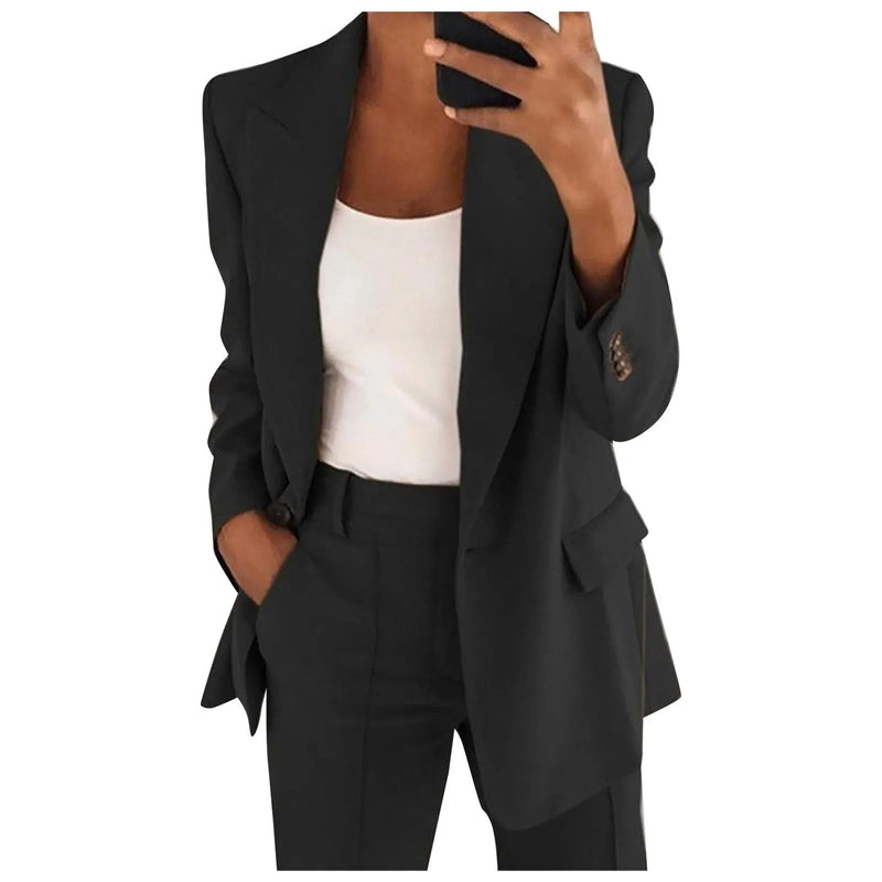Ladies' Suit Set with Blazer and Trousers in Plain Colour - MiraSet-Black-S-State of Style