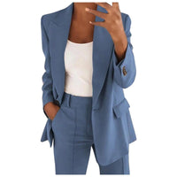Ladies' Suit Set with Blazer and Trousers in Plain Colour - MiraSet-Blue-S-State of Style