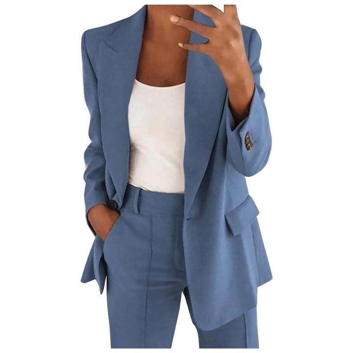 Ladies' Suit Set with Blazer and Trousers in Plain Colour - MiraSet-Blue-S-State of Style