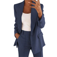 Ladies' Suit Set with Blazer and Trousers in Plain Colour - MiraSet-Dark Blue-S-State of Style