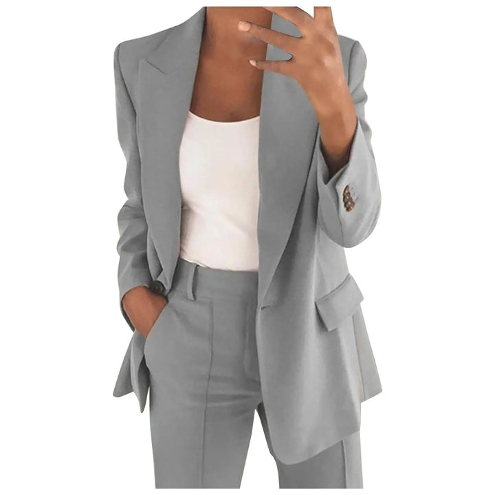 Ladies' Suit Set with Blazer and Trousers in Plain Colour - MiraSet-Grey-S-State of Style
