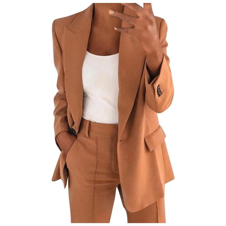 Ladies' Suit Set with Blazer and Trousers in Plain Colour - MiraSet-Khaki-S-State of Style