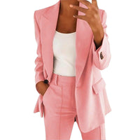Ladies' Suit Set with Blazer and Trousers in Plain Colour - MiraSet-Pink-S-State of Style