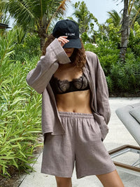 Ladies Summer Two-Piece Trouser & Top – Léonie-Khaki shorts-S-State of Style