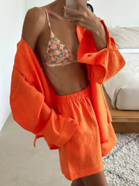 Ladies Summer Two-Piece Trouser & Top – Léonie-Orange Short-S-State of Style
