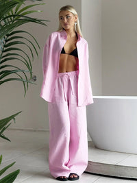 Ladies Summer Two-Piece Trouser & Top – Léonie-Pink Long-S-State of Style