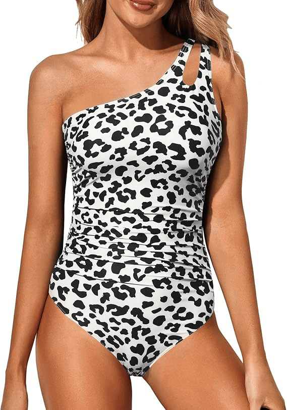 Ladies' swimsuit with one-shoulder design and tummy control – Valeria-Leopard-S-State of Style
