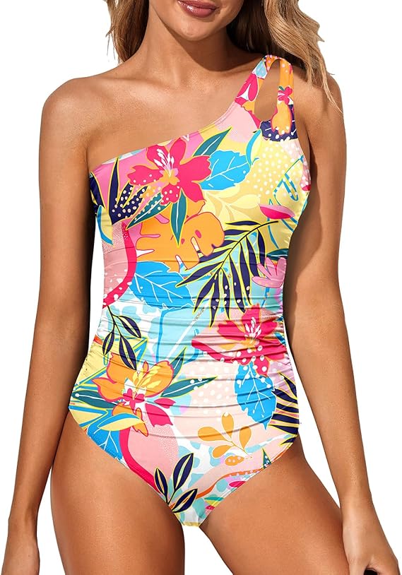 Ladies' swimsuit with one-shoulder design and tummy control – Valeria-Leopard-S-State of Style