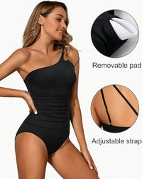 Ladies' swimsuit with one-shoulder design and tummy control – Valeria-Leopard-S-State of Style