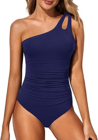 Ladies' swimsuit with one-shoulder design and tummy control – Valeria-Leopard-S-State of Style