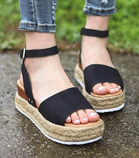 Ladies' wedge espadrille sandals with strap - Livia-Black-3-State of Style