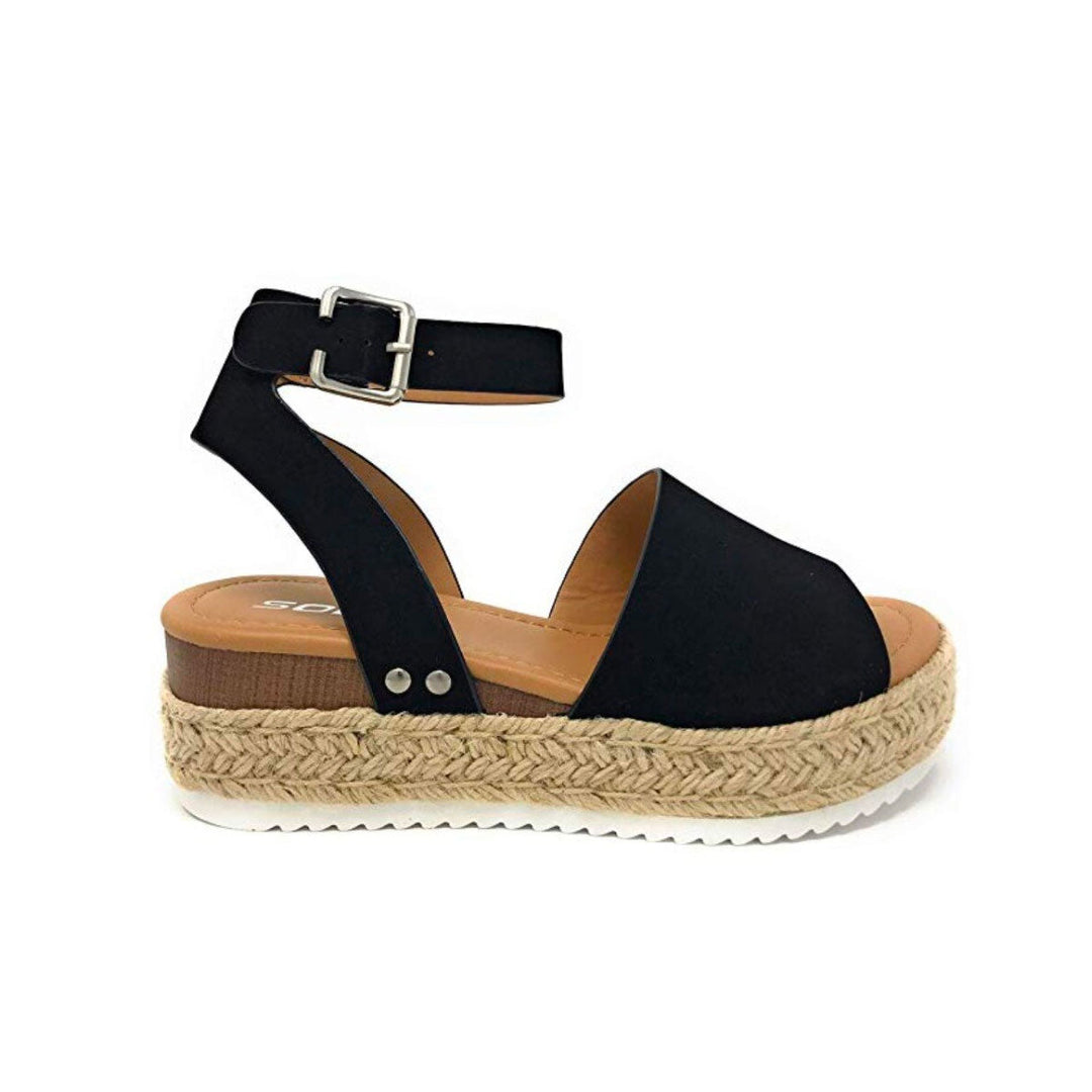 Ladies' wedge espadrille sandals with strap - Livia-Black-3-State of Style