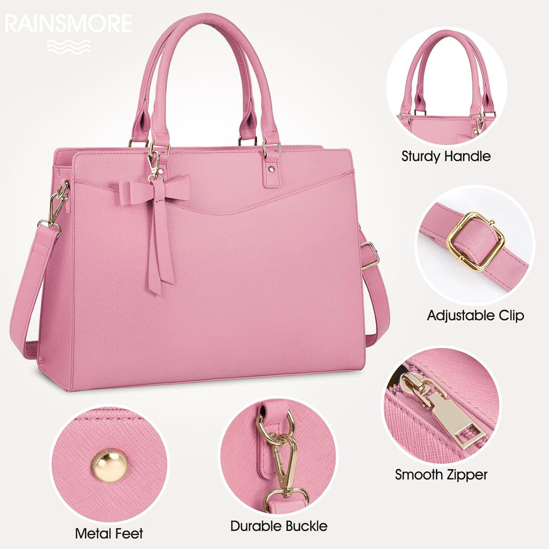 Waterproof PU Leather Laptop Tote Bag with Multi-Pocket Design for Women