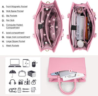 Waterproof PU Leather Laptop Tote Bag with Multi-Pocket Design for Women
