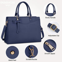 Waterproof PU Leather Laptop Tote Bag with Multi-Pocket Design for Women
