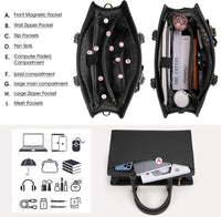 Waterproof PU Leather Laptop Tote Bag with Multi-Pocket Design for Women