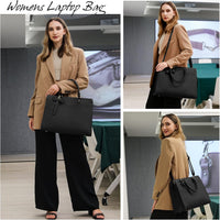 Waterproof PU Leather Laptop Tote Bag with Multi-Pocket Design for Women