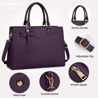 Waterproof PU Leather Laptop Tote Bag with Multi-Pocket Design for Women