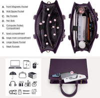 Waterproof PU Leather Laptop Tote Bag with Multi-Pocket Design for Women