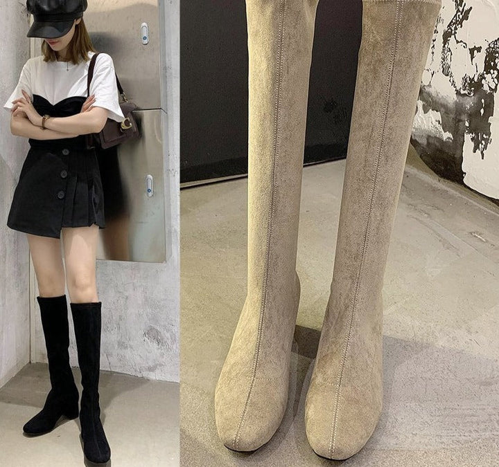 Larissa - Comfortable High Boots with Block Heel-Black-4-State of Style