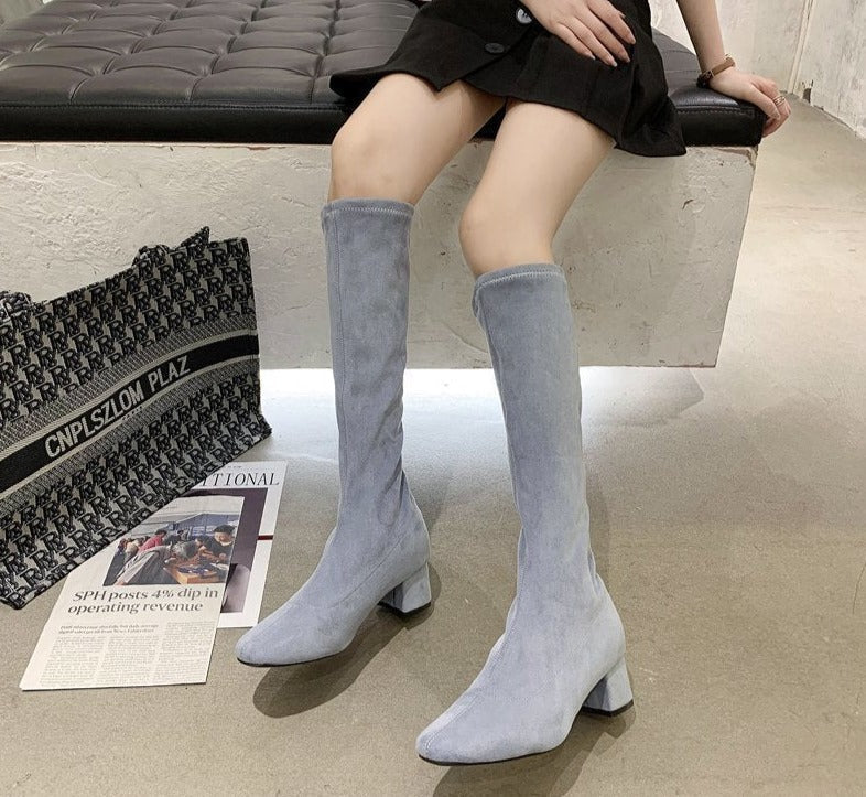 Larissa - Comfortable High Boots with Block Heel-Black-4-State of Style