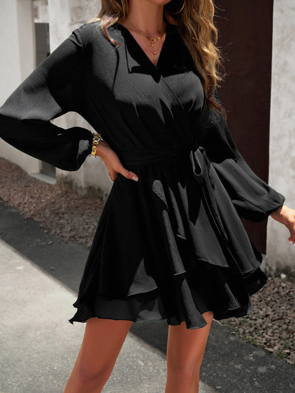 Layered Dress with Waistband - Lena-Black-S-State of Style