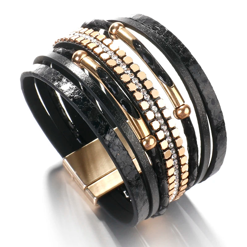 Layered Elegant Bracelet | Snake Leather Jewellery-Black-State of Style