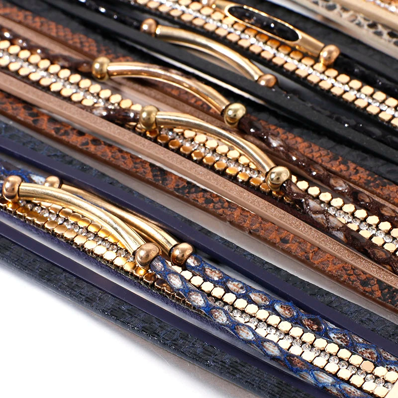 Layered Elegant Bracelet | Snake Leather Jewellery-Khaki-State of Style