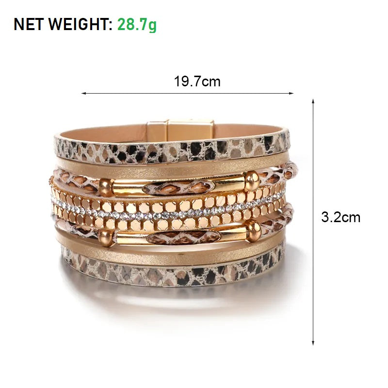Layered Elegant Bracelet | Snake Leather Jewellery-Khaki-State of Style