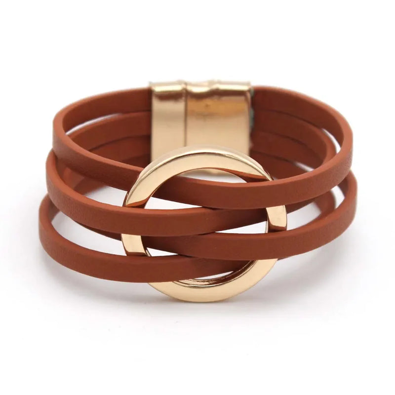 Layered Leather Wrap Bracelet | Trendy Multi-Strand Jewellery-Brown-State of Style