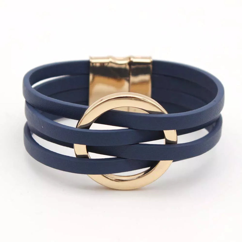 Layered Leather Wrap Bracelet | Trendy Multi-Strand Jewellery-Navy Blue-State of Style