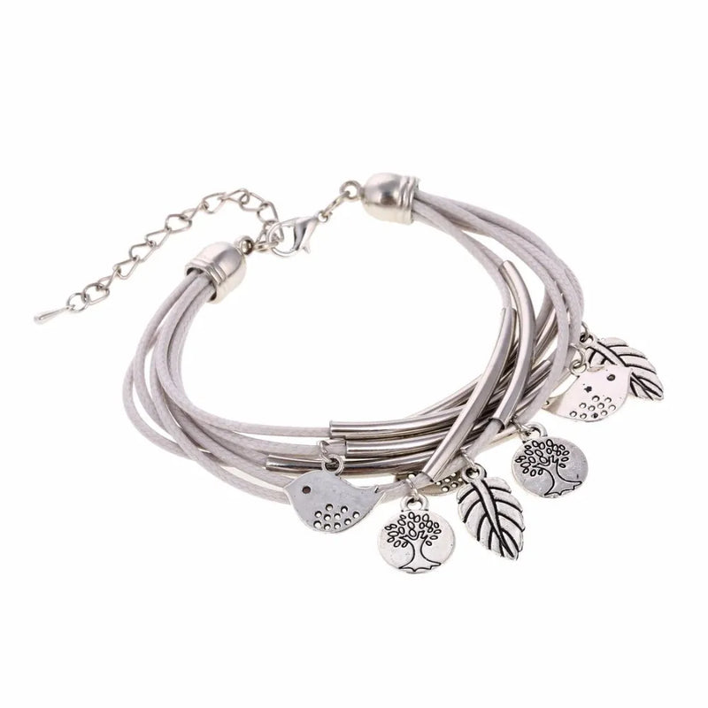 Layered Natural Leather Bracelet | Multi-Strand Women's Jewellery-BEIGE-State of Style