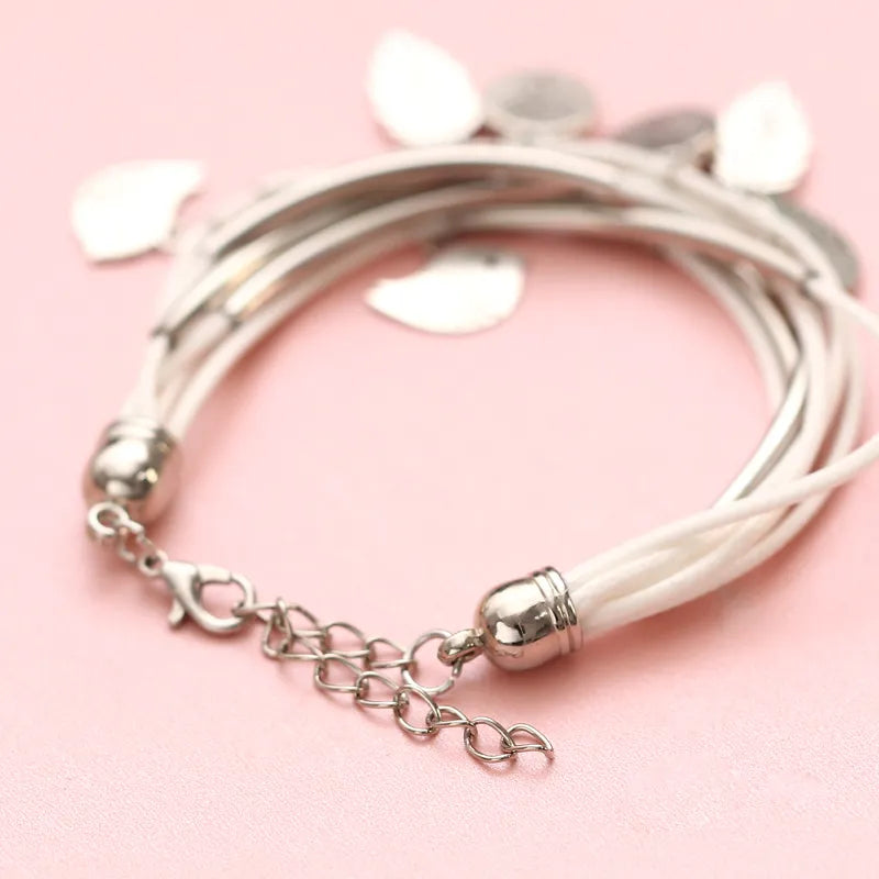 Layered Natural Leather Bracelet | Multi-Strand Women's Jewellery-BEIGE-State of Style