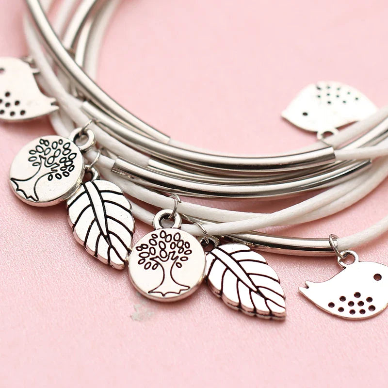 Layered Natural Leather Bracelet | Multi-Strand Women's Jewellery-BEIGE-State of Style