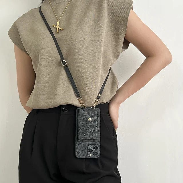 Leather Crossbody Phone Case - Urban Chic-Black-iPhone 12-State of Style