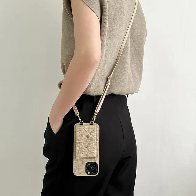 Leather Crossbody Phone Case - Urban Chic-Light Brown-iPhone 12-State of Style