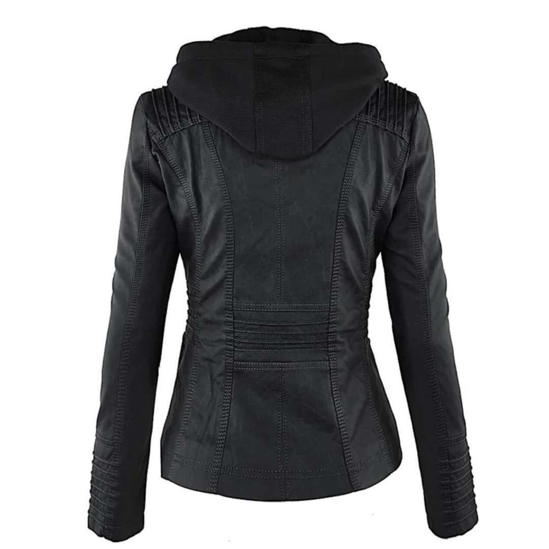 Leather Hooded Jacket for Women - Emma-Black-S-State of Style