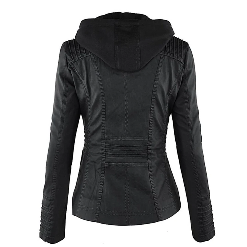 Leather Hooded Jacket for Women - Emma-Black-S-State of Style